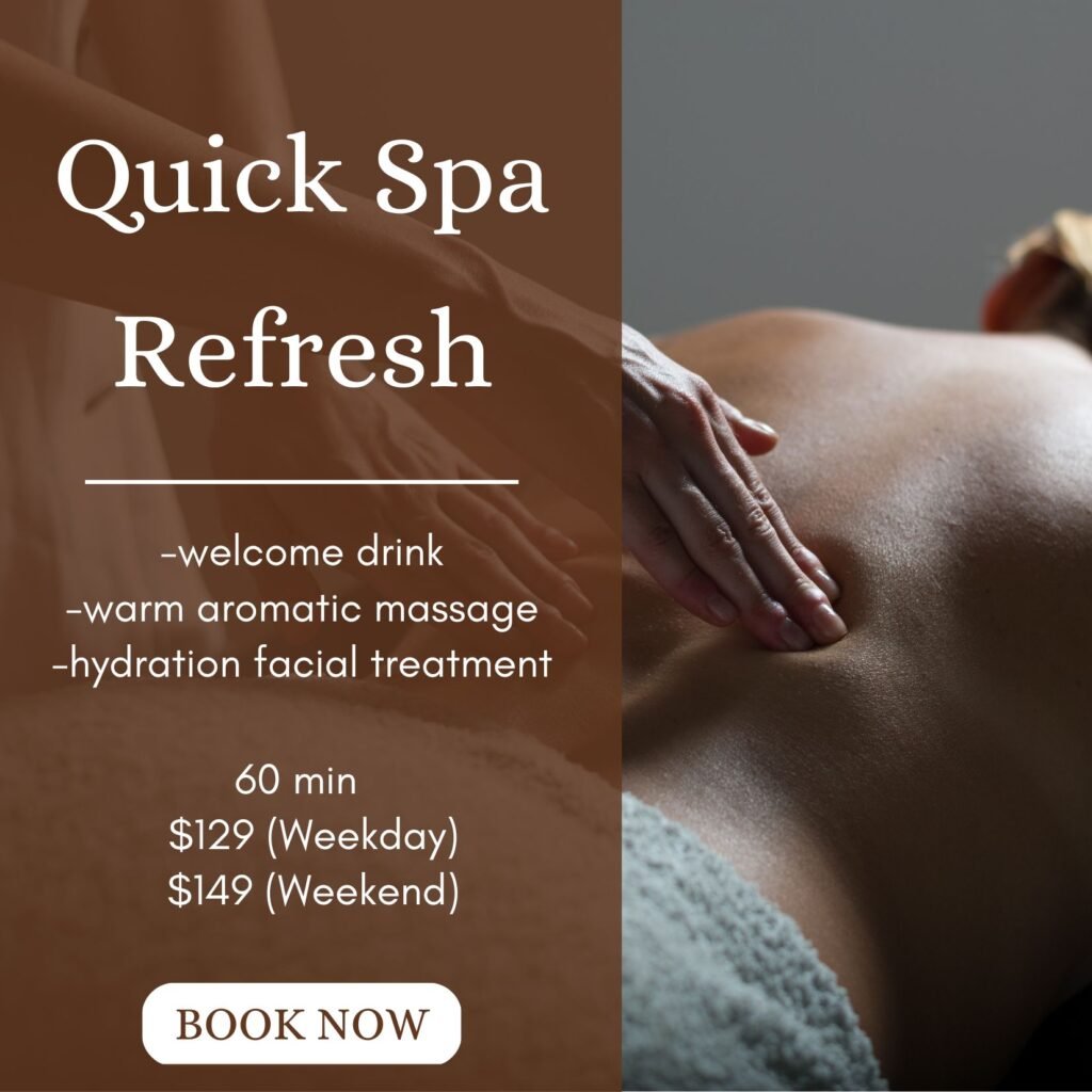 Quick Spa Refresh promotion in Surfers Paradise, Gold Coast with welcome drink, warm aromatic massage, and hydration facial treatment - 60 minutes at $129 weekday or $149 weekend